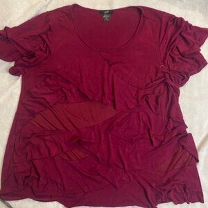 Leebe 2X Women's Short Sleeve Solid Ruffle Blouse